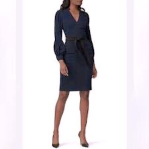 Badley Mischka navy Tuxedo sheath dress